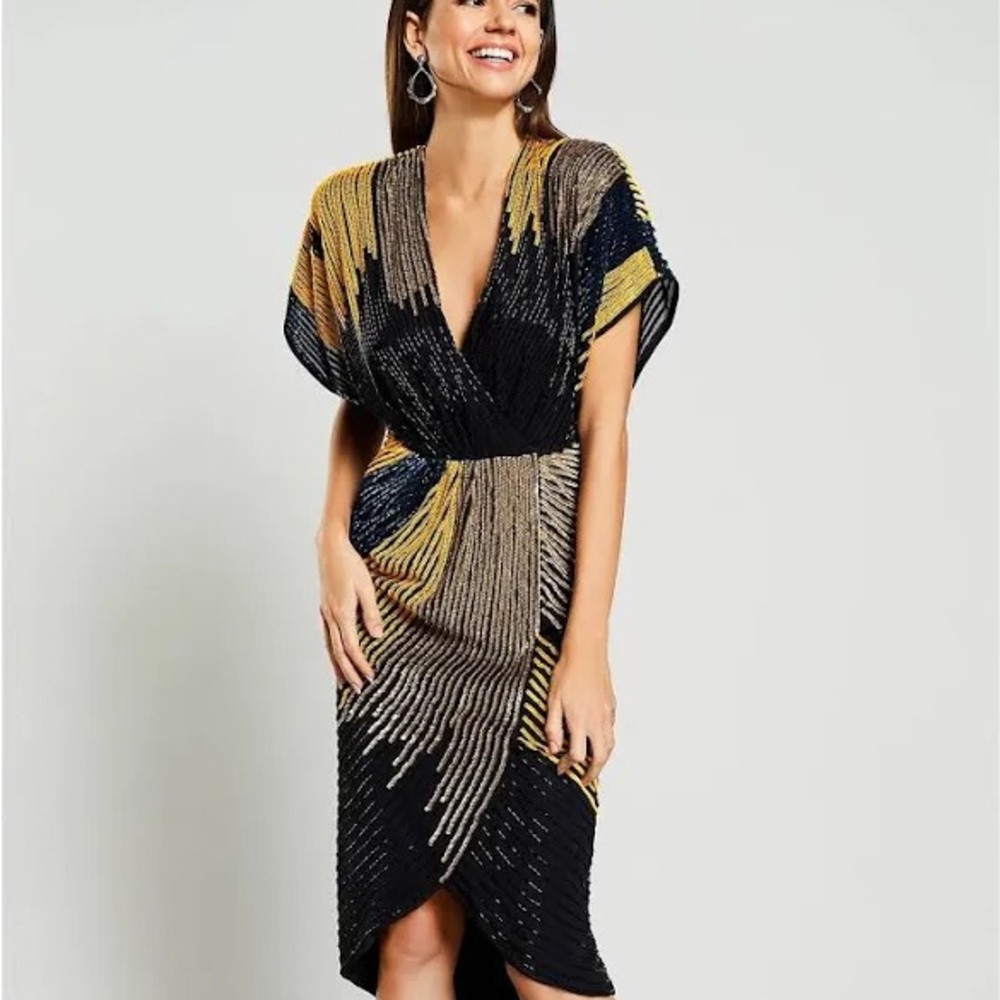 Gianni Bini Elegant Black, Gold, and Blue Women's Dress (NWT)